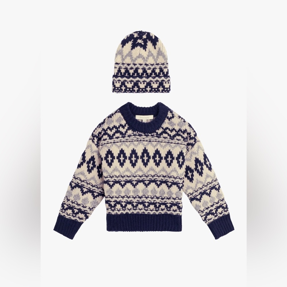 Favorite daughter NAVY/ GREY FAIR ISLE SWEATER AND HAT SET